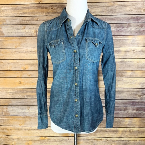 Lucky Brand Tops - Lucky Brand Blue Denim Snap Up Chambray Shirt